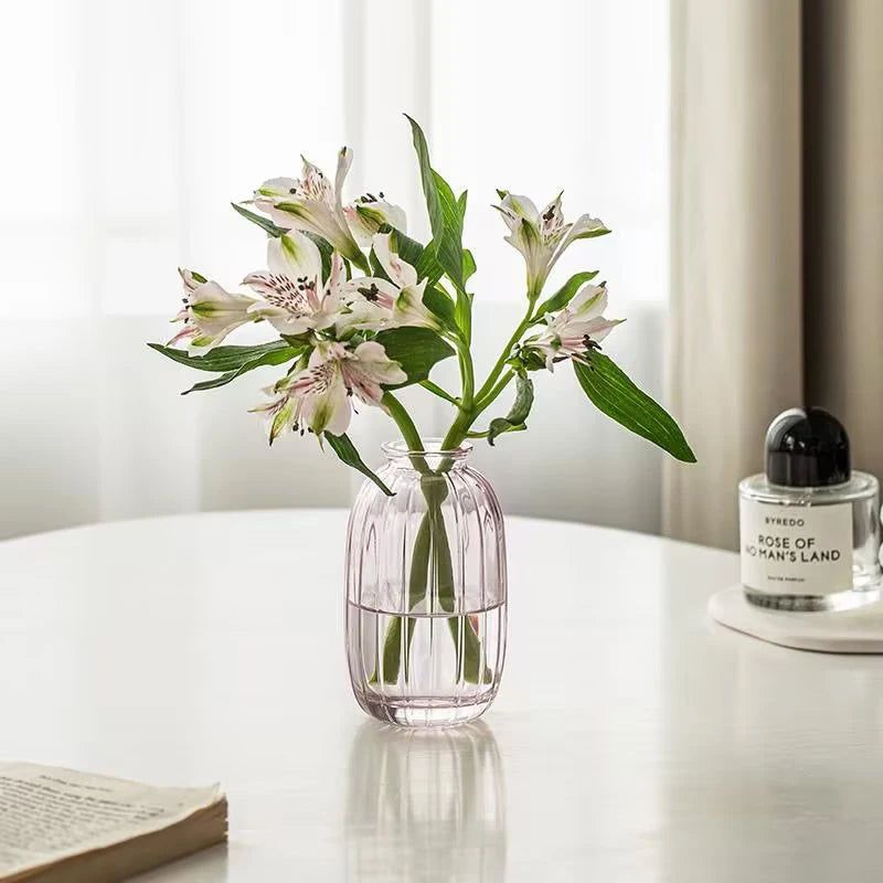 Clear Glass Vase Modern Decorative Small Flowers Vases Minimalist Floral Vases Aesthetic Home Decor Wedding Table Centerpieces